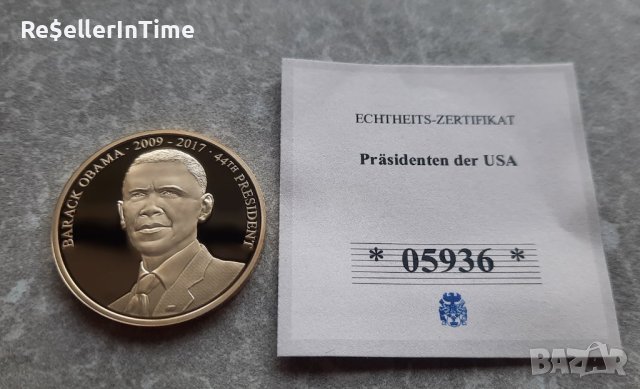 Позлатен плакет с Барак Обама, със сертификат, снимка 1