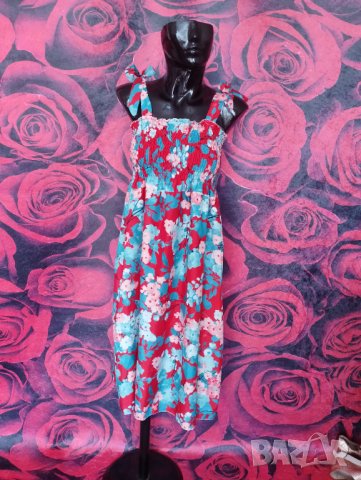 Ефектна Ефирна Тюркоазено-червена лятна рокля до коляното с връзки на рамената С/М/Л