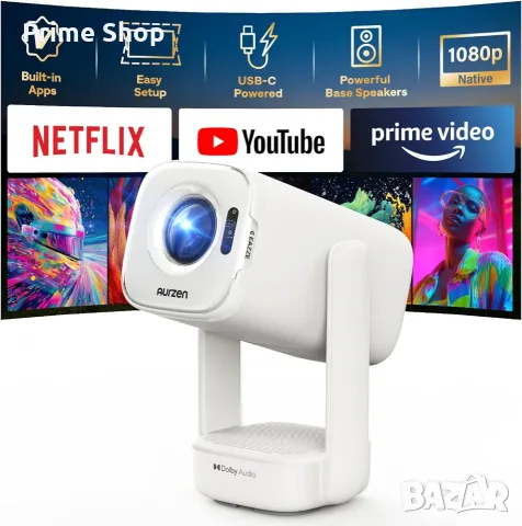 Преносим смарт проектор Aurzen D1 Air, Native 1080P, Dolby Audio, Двубандов Wi-Fi, USB-C захранване