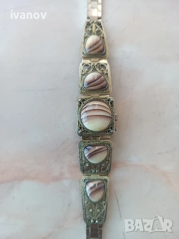 Винтидж часовник "Чайка" с филигран и ахат,, снимка 4 - Дамски - 53386433