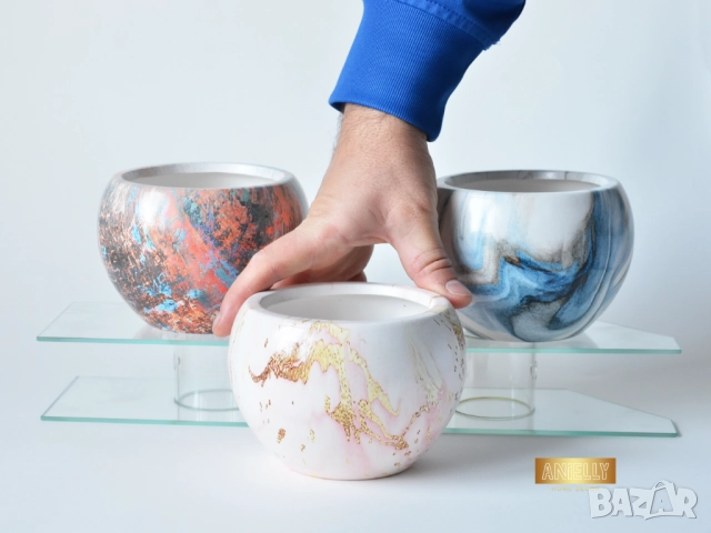 Декоративни Кашпи за Сукуленти и Цветя / Подарък за Нов Дом / Цветни Саксии Изработени от Смола , снимка 2 - Саксии и кашпи - 52412648