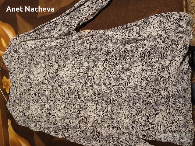 Риза дамска бежово черни фигури , с яка, снимка 4 - Ризи - 48513311