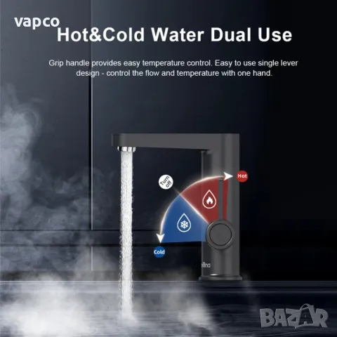 Проточен смесител с нагревател за кухня и баня Briwellna BP21-Black, снимка 10 - Смесители - 49438469