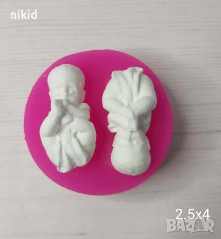 2 бр бебе бебета по корем и гръб голо силиконов молд форма тесто фондан гипс шоколад пита кръщене, снимка 2 - Форми - 37551692