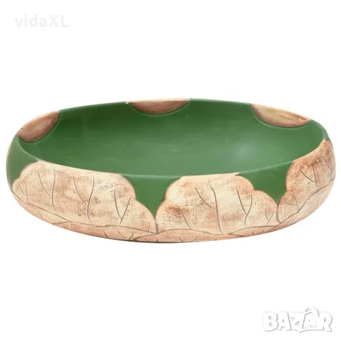 vidaXL Мивка за плот, зелено и кафяво, овална, 59x40x15 см, керамика, снимка 4 - Мивки - 56146197