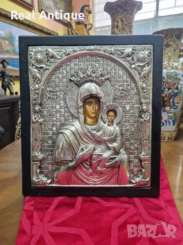 Уникална голяма сребърна икона със сертификат и маркировка 