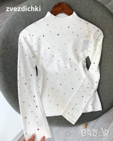 Нежна блузка плетиво с цветни камъчета S/M, снимка 1 - Блузи с дълъг ръкав и пуловери - 42474666