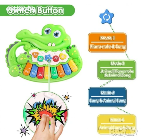 Музикална образователна йоника крокодилче, снимка 3 - Музикални играчки - 53837961
