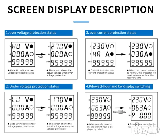 Реле за контрол на напрежение и ток, монофазно TVPS1-63P, снимка 9 - Друга електроника - 49913884