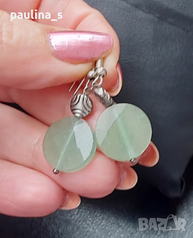 Винтидж / Висящи обеци с фасетиран зелен кварц, снимка 2 - Обеци - 44616931