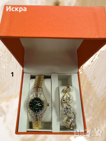 ✅⌚⌚Подаръчен комплект часовник и гривна с кристали в кутия с елегантен дизайн ✅5 Варианта 
