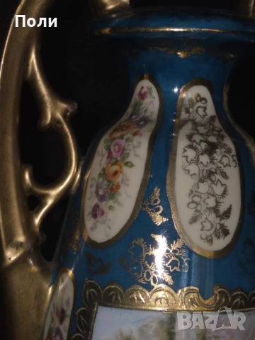 Антикварна ръчно декорирана френска порцеланова ваза, XIX век, снимка 7 - Антикварни и старинни предмети - 52211221