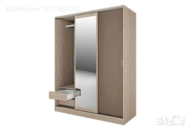 Гардероб с плъз.врати, огледало и вътрешни чекмеджета Сити 1006 дъб или комбинация мока/ лате, снимка 12 - Гардероби - 47361498