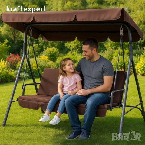 Кафява Градинска Люлка KraftWorld Тоскана – с усилена конструкция и мека възглавни, снимка 2 - Градински мебели, декорация  - 53745699