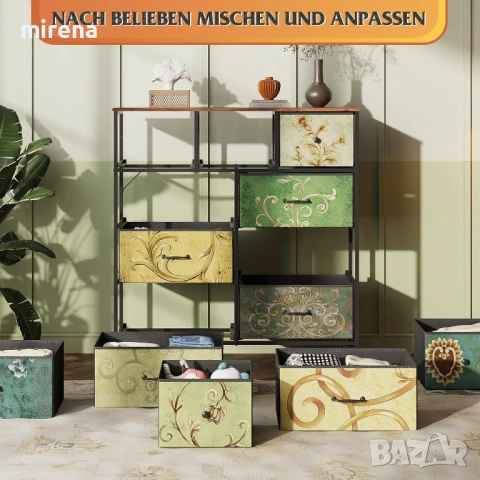 Скрин от плат с 9 чекмеджета, здрава стоманена рамка, Винтидж принт, снимка 5 - Скринове - 53144600