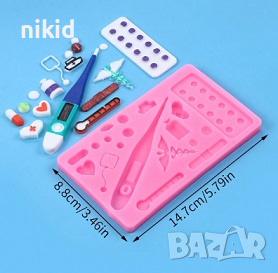 Голям медицински лекарски медицина хапчета термометър силиконов молд форма фондан шоколад гипс декор, снимка 3 - Форми - 44723741