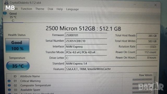 ново 512GB SSD M.2 2230 NVMe Gen4 Micron, снимка 2 - Твърди дискове - 53075278