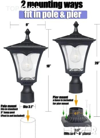 Външна градинска соларна лампа от лят алуминий, снимка 6 - Соларни лампи - 49971381