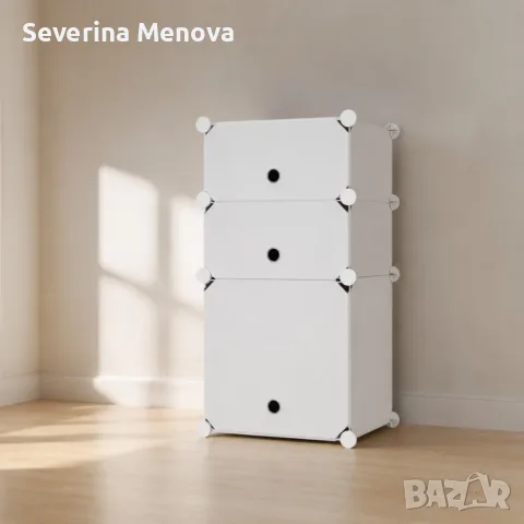 Модулен шкаф за обувки – бял органайзер с вратички, 2 модула 37 × 39 × 73 см, снимка 3 - Шкафове - 55775139