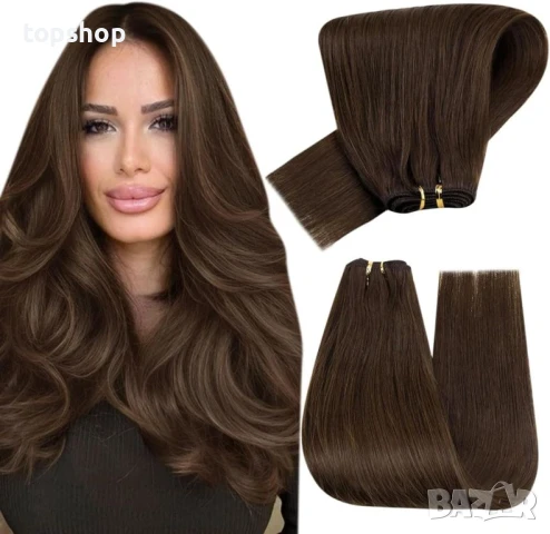Hetto Екстеншъни за удължаване на коса 100% истинска човешка коса  #4 55 см 100 гр, тъмно кафяво