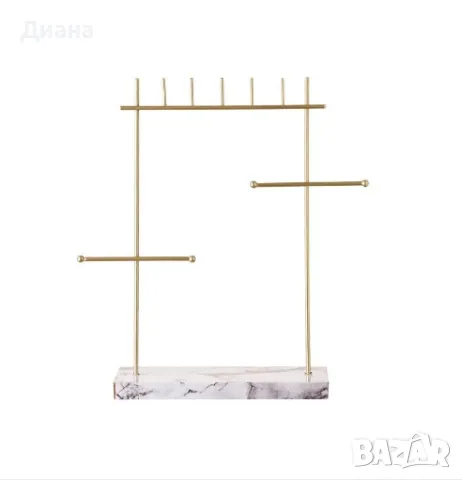 Етажерка - органайзер за бижута в златист цвят от материал метал и дърво, снимка 1