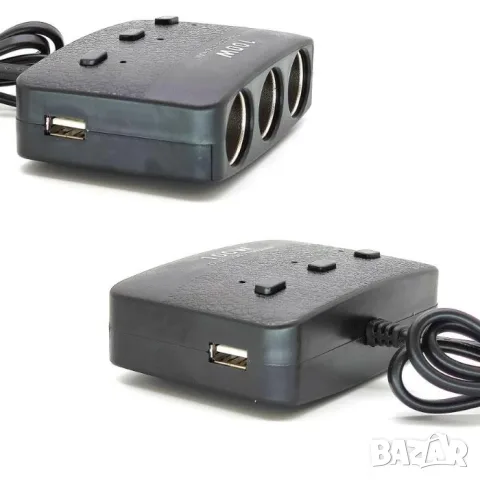 Разклонител за запалка с 3 гнезда 2 USB порта и LED бутони, снимка 2 - Аксесоари и консумативи - 55863006