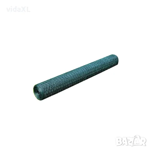 vidaXL Оградна мрежа стомана хексагонална 1x25 м тъмнозелена