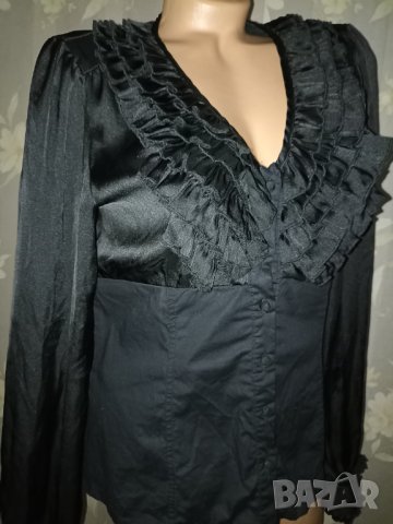 Morgan S,M-Черна ефектна риза с дълъг ръкав и с жабо, снимка 1