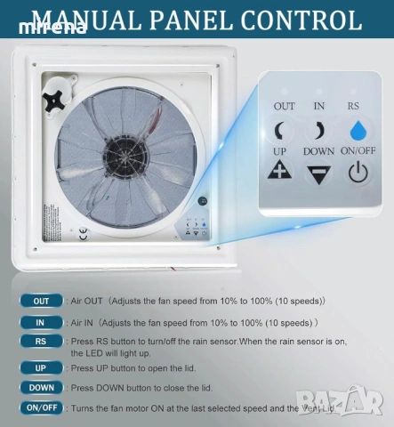 ЛЮК Вентилатор за покрива на кемпер, каравана обратим с термостат, снимка 4 - Части - 53844715