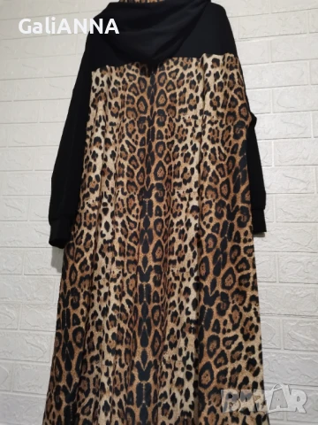 НОВА ДЪЛГА РОКЛЯ С КАЧУЛКА С ЛЕОПАРДОВ ПРИНТ 3XL-4XL, снимка 5 - Рокли - 51318141