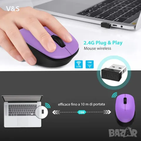 Безжична мишка LeadsaiL, 2.4G безжична мишка, тиха с USB приемник, 1600 DPI оптично проследяване, , снимка 2 - Клавиатури и мишки - 47805179