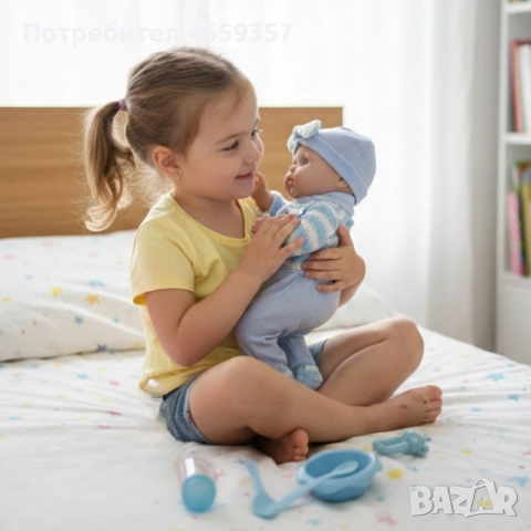 Кукла бебе с пълен комплект – Шише, пижама, легълце и аксесоари - 42 см - НА БЪЛГАРСКИ, снимка 2 - Други - 52562531