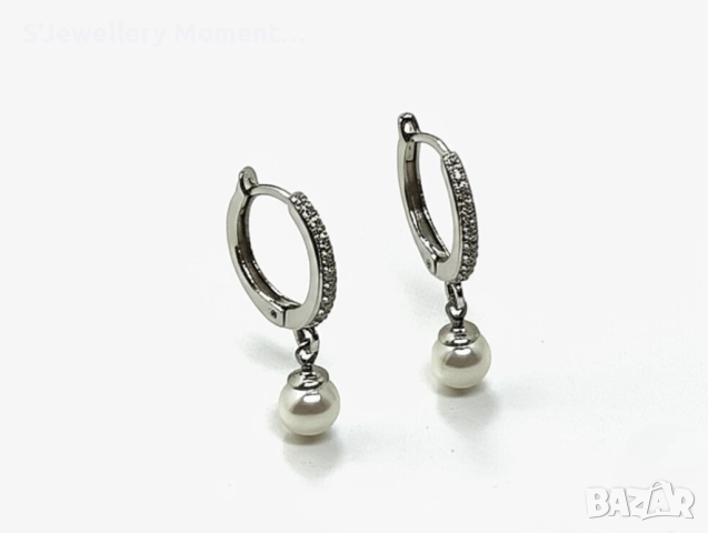 Сребърни обеци 925 халки с перли, снимка 2 - Колиета, медальони, синджири - 35847132