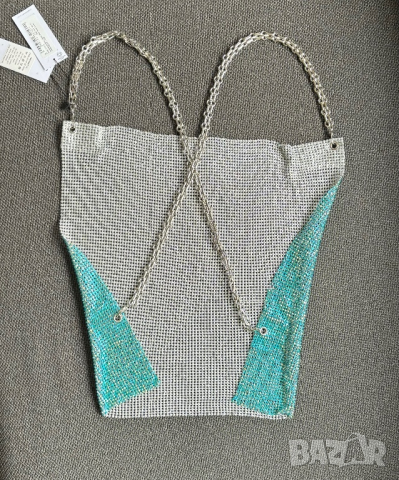 Karen Millen Топ - тюркоаз и метал, снимка 3 - Корсети, бюстиета, топове - 44708290