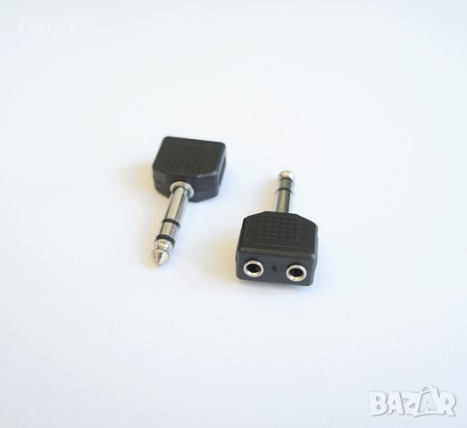 Букса преходна STEREO 6,3mm JACK(м)/2x3,5mm MONO JACK(ж), снимка 1