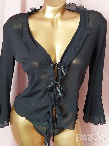 М/L Черен прозрачен топ с дълъг ръкав , снимка 4 - Корсети, бюстиета, топове - 53093324