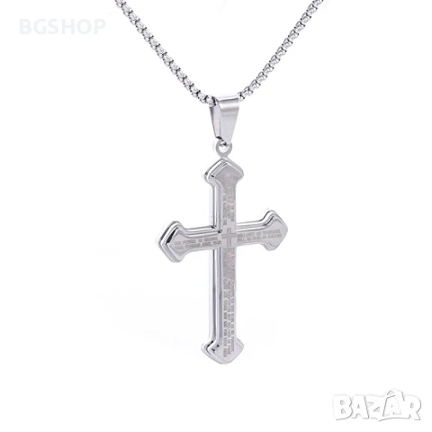 Кръст колие с надписи - Silver