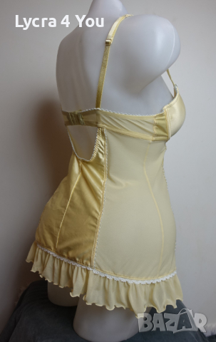 75В луксозна нощничка от жълт сатен и тюл, снимка 7 - Бельо - 36333450