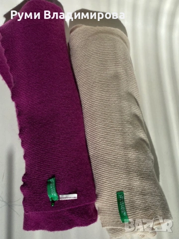 Екрю шал Benetton с вълна, снимка 7 - Шалове - 53777604