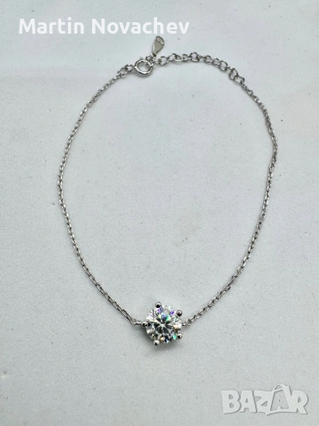 Сребърна гривна с мойсанит (Диамант) 1 карат, снимка 4 - Гривни - 53820718