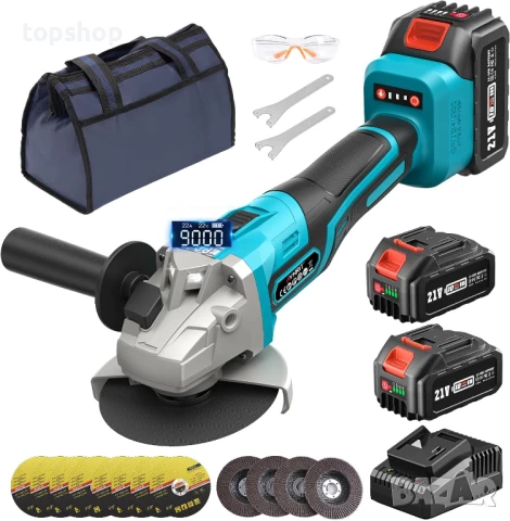 НОВ безжичен безчетков ъглошлайф Avhrit AG034 2X4.0AH батерии, 21V, 9000 об/мин, бързо зарядно ..., снимка 3 - Други инструменти - 50553488