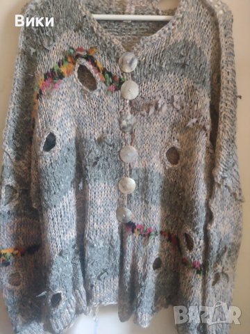 Ръчно плетена спорно елегантна лятна блуза с големи копчета, снимка 3 - Блузи с дълъг ръкав и пуловери - 41402568