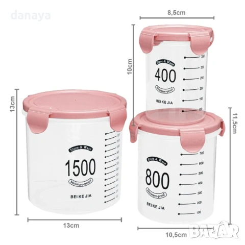 6401 Кухненски кутии за съхранение с мерителна скала – комплект 3 броя, снимка 3 - Кутии за храна - 53380503