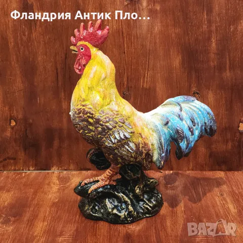 Декоративна статуетка на петел от чугун – ръчно оцветена, снимка 3 - Статуетки - 49644915