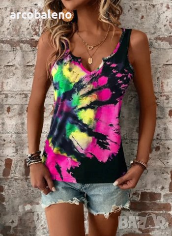 Дамски потник с V-образно деколте с произволен принт, 6цвята , снимка 5 - Тениски - 41491345