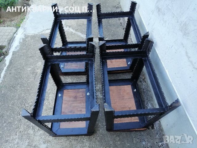 Комплект Стари Метални Табуретки, Столчета, Стара Метална Табуретка, Столче, Черешово Дърво. , снимка 9 - Антикварни и старинни предмети - 42158078