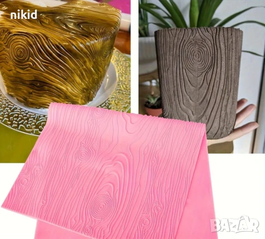 Гигантска подложка кора дърво релефна силиконов молд форма декорация торта фондан шоколад и др.