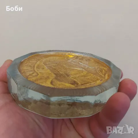 Старо Соц Рядко Стъклено Преспапие 681г. Хан Аспарух , снимка 13 - Колекции - 48908493