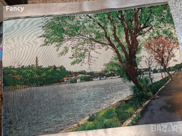 Китайски ситопечат "Изглед към реката" 1940 г , снимка 6 - Колекции - 47695078