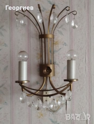 Стар стенен аплик от СССР с висулки оловен кристал., снимка 1